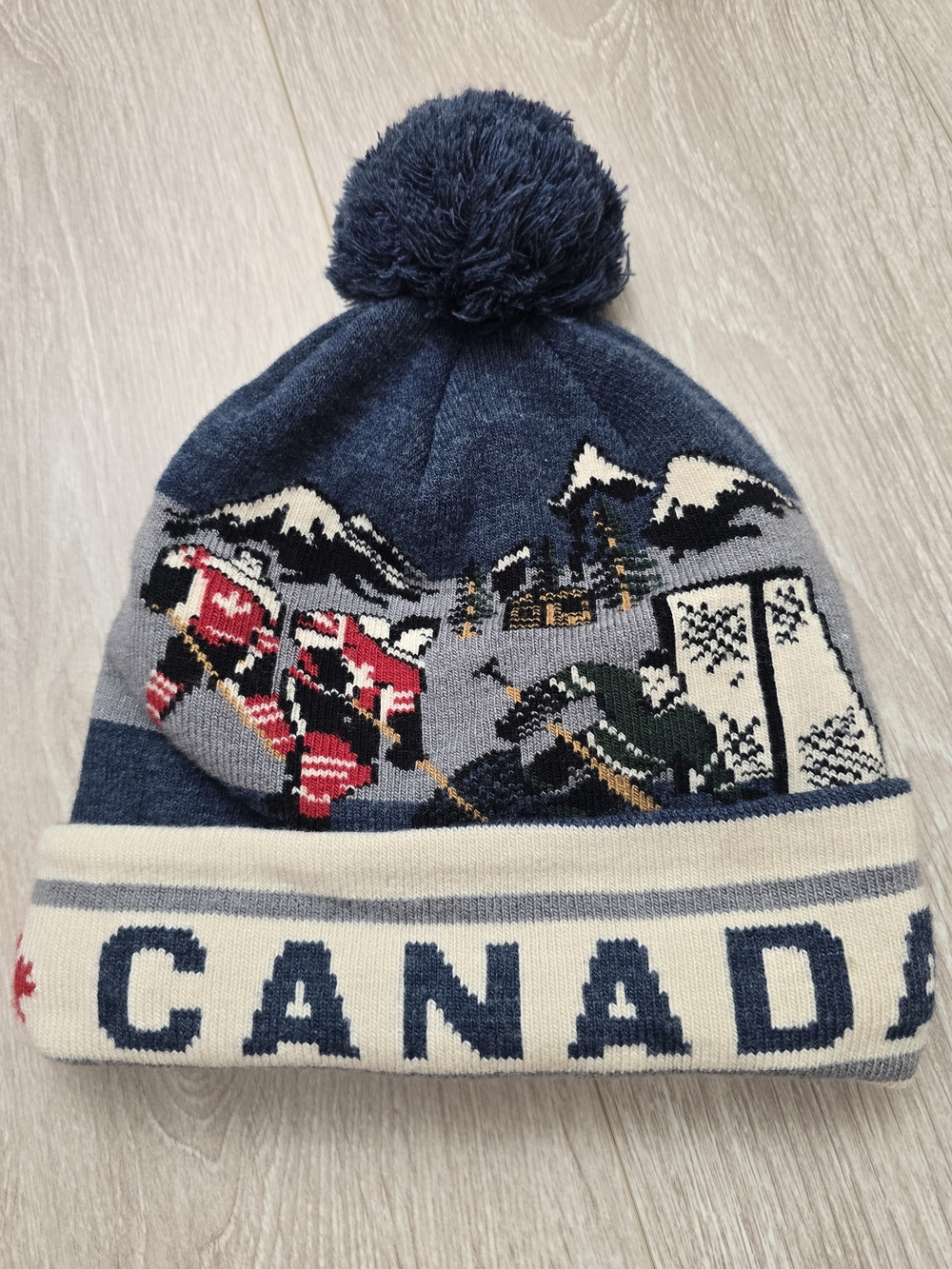 Roots Canada Knit Pom Beanie - Navy, Gray, Cream, Red Hockey